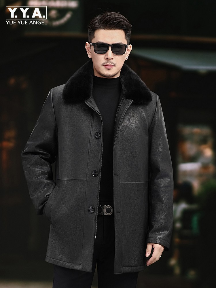 Leather Work Jacket Mens - 럭셔리 남성 겨울용 리얼 밍크 퍼