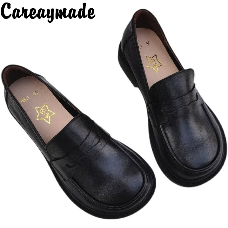 Leather Work Heels - Careaymade-여성용 캐주얼 신발, 슬립온 옥스포드 신발,