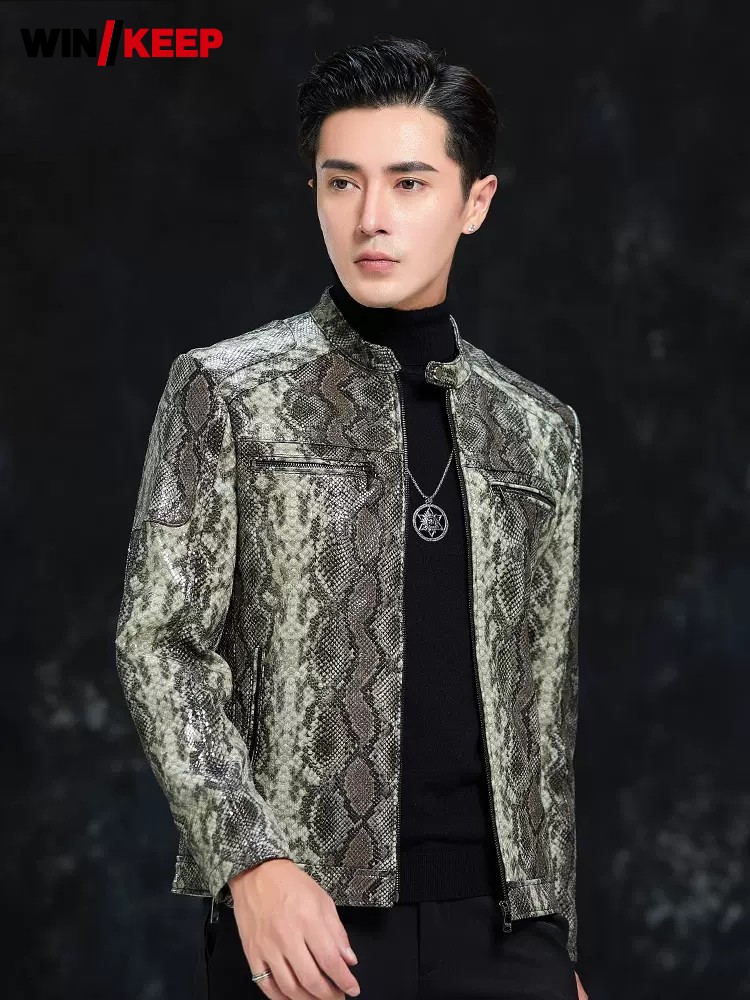 Leather Work Jacket Mens - 봄 남성용 뱀피 무늬 양가죽 정품