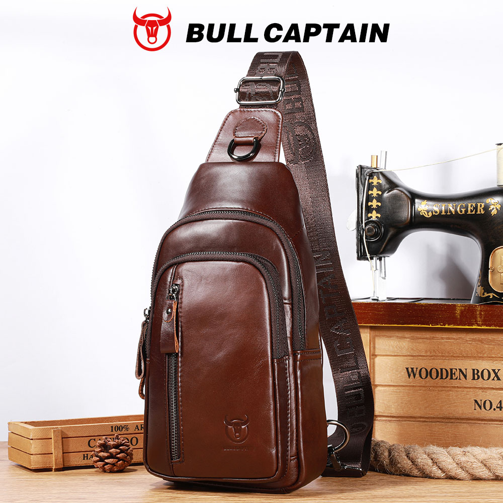 Leather Work Laptop Bag - 불캡틴 정품 가죽 체스트백 대용량 캐주얼