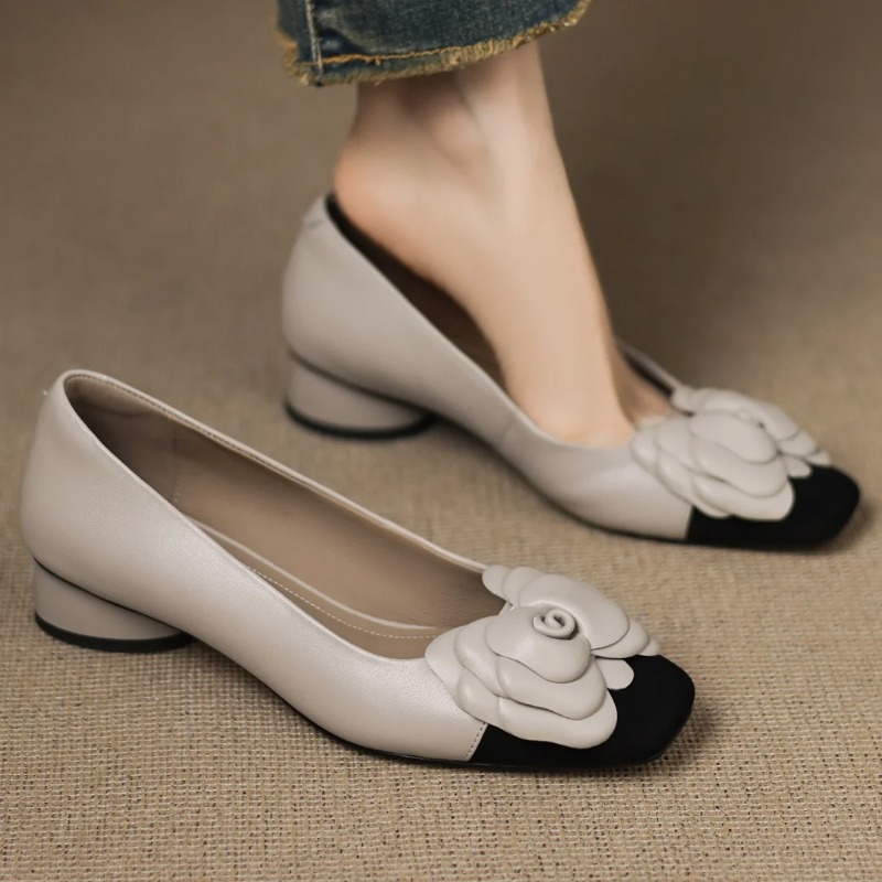 Leather Work Heels - 플러스 사이즈 34-41 여성용 양가죽 믹스