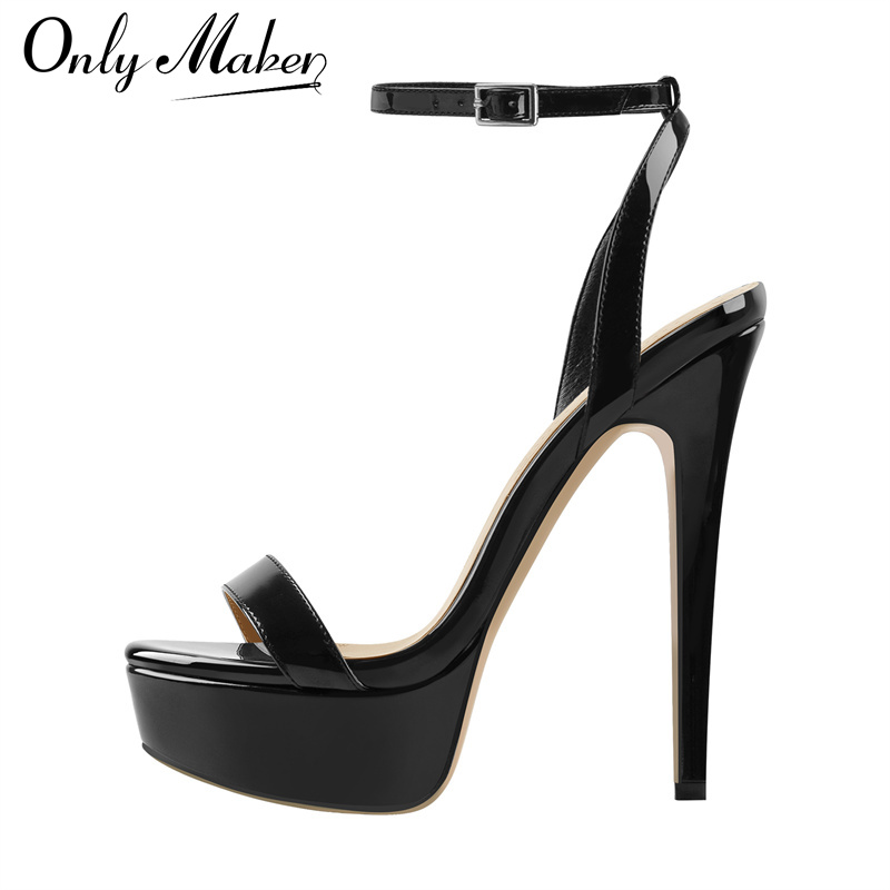 Leather Work Heels - Onlymaker 여성 플랫폼 스틸레토 하이힐 라운드