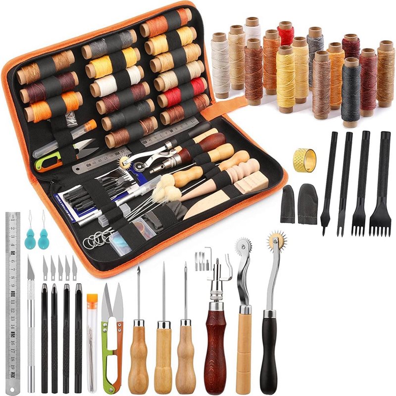 Leatherwork Beginner Tools - AB08-가죽 공예 도구 세트 66종 왁스칠한