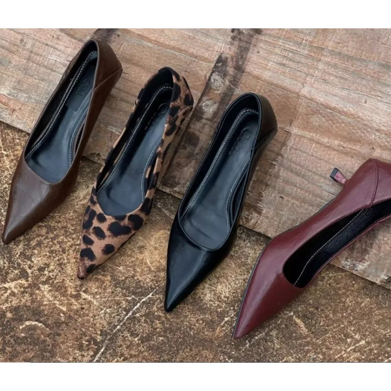 Leather Work Heels - 2024 여성 섹시한 하이힐 부르고뉴 누드