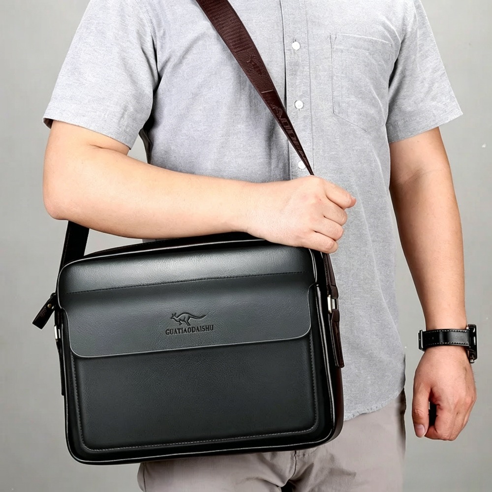 Leather Work Laptop Bag - PU 가죽 레트로 남성용 싱글 숄더백,
