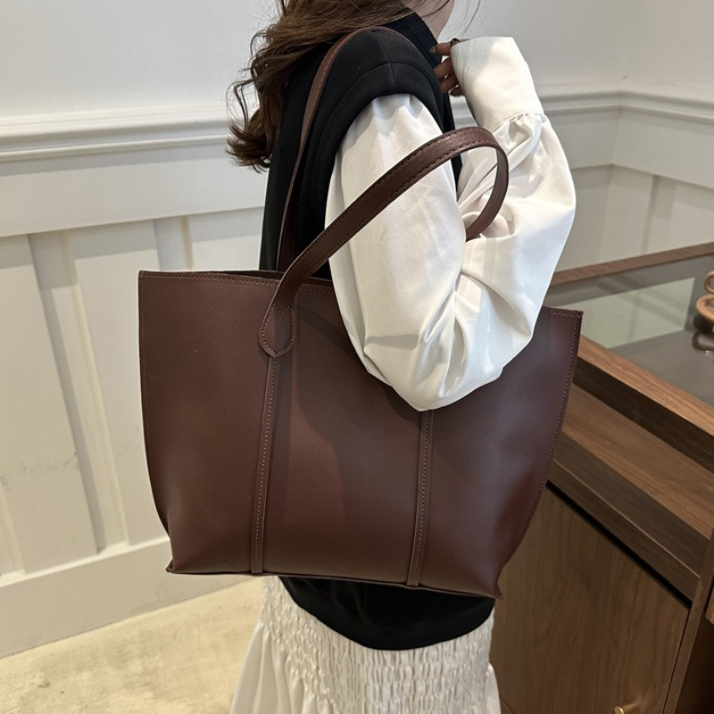 Leather Work Laptop Bag - 레트로 인조 가죽 숄더백, 대용량 오피스