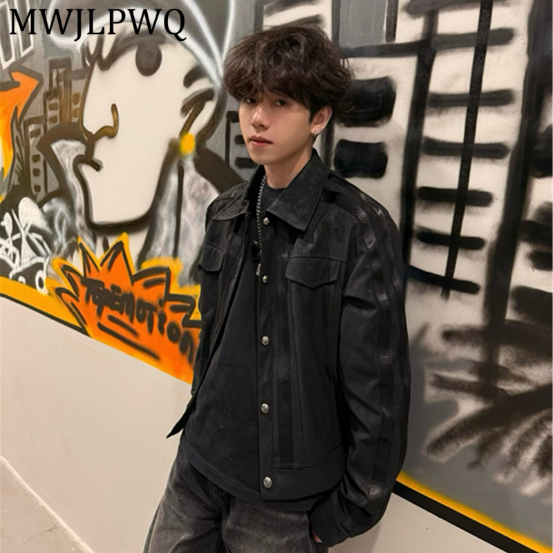 Leather Work Jacket Mens - MWJLPWQ 레트로 블랙 스웨이드 스플라이스 워크