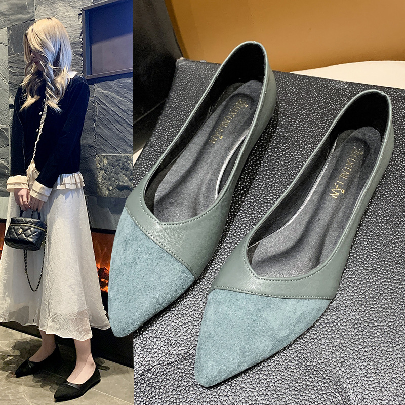 Leather Work Heels - 여성용 플랫 블랙 가죽 신발, 가을용