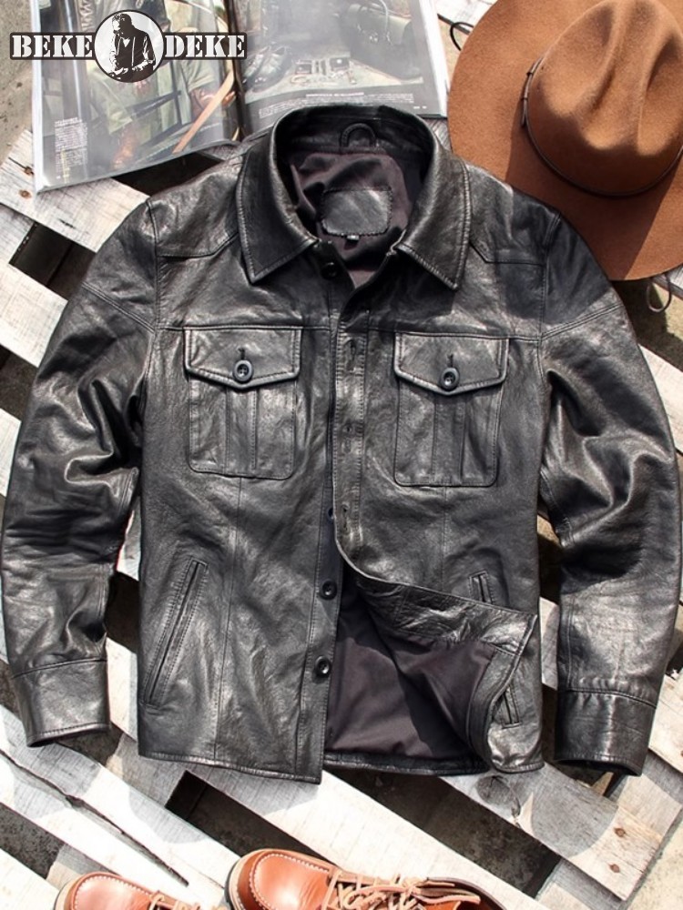 Leather Work Jacket Mens - 펑크 남성용 천연 가죽 재킷 빈티지