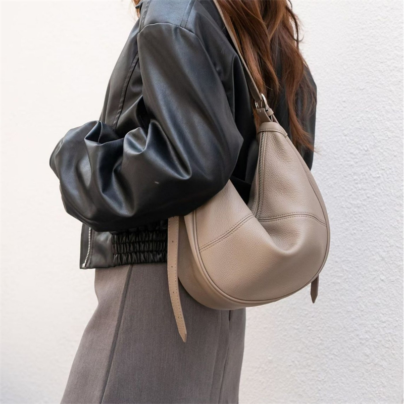 Leather Work Handbags For Women - BURMINSA 여성용 부드러운 천연 가죽 크레센트