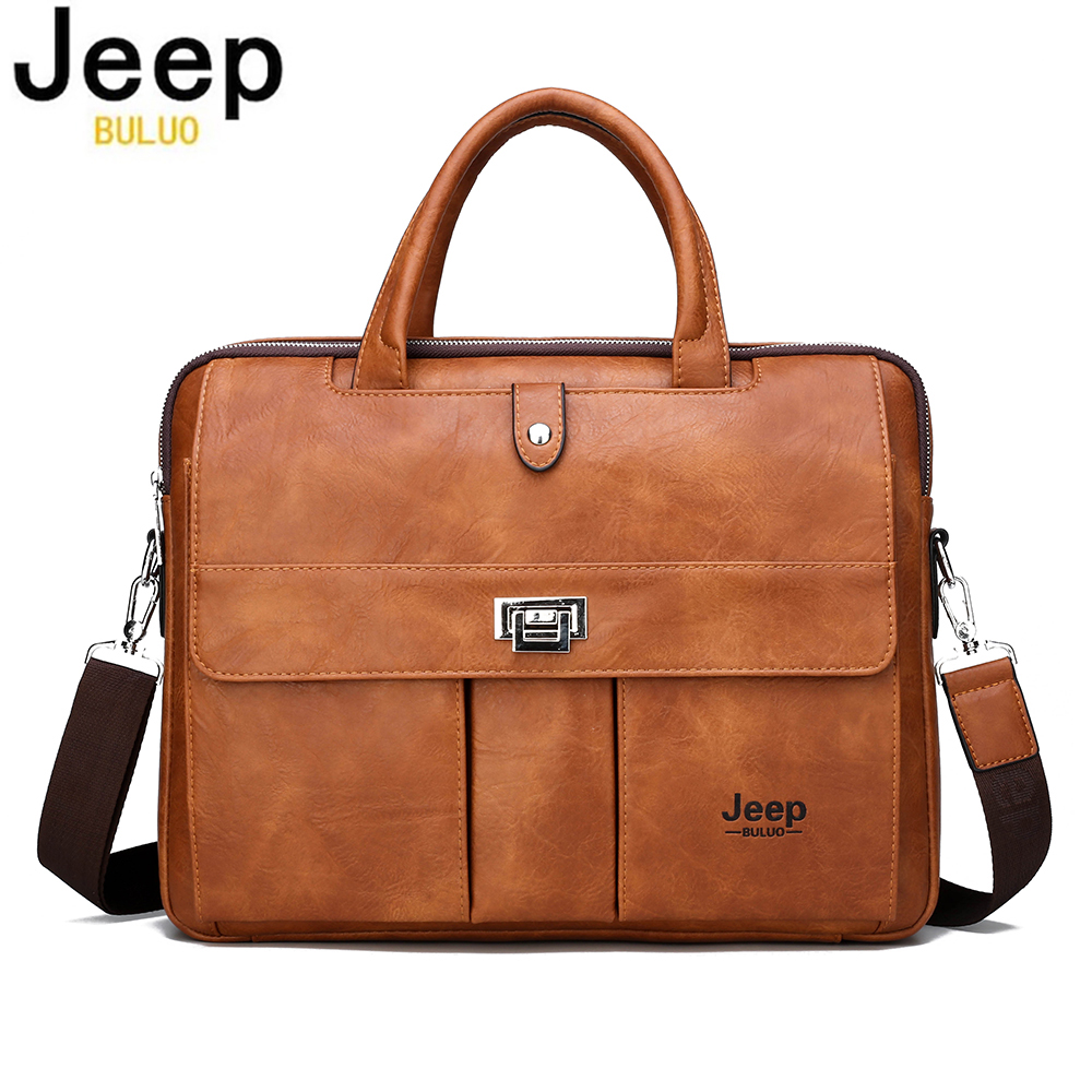 Leather Work Laptop Bag - Jeep Buluo 남성용 가죽 서류가방 14인치