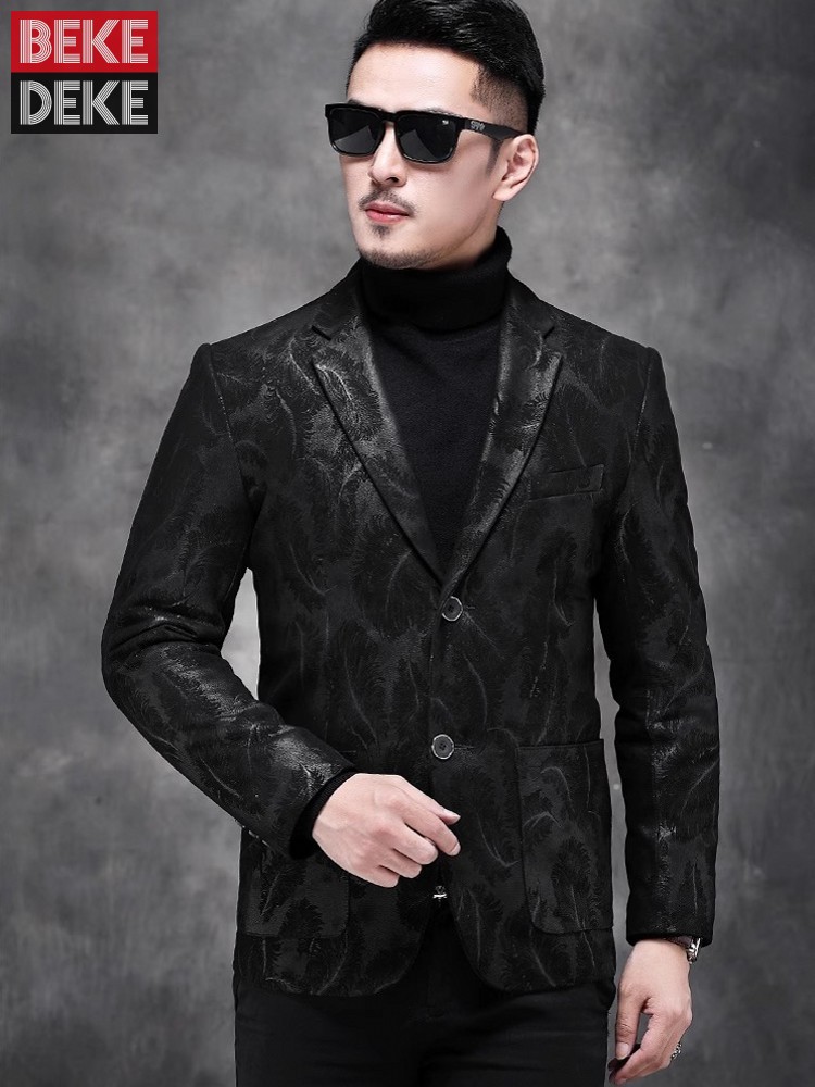 Leather Work Jacket Mens - 비즈니스 남성 작업 슬림 피트 진짜