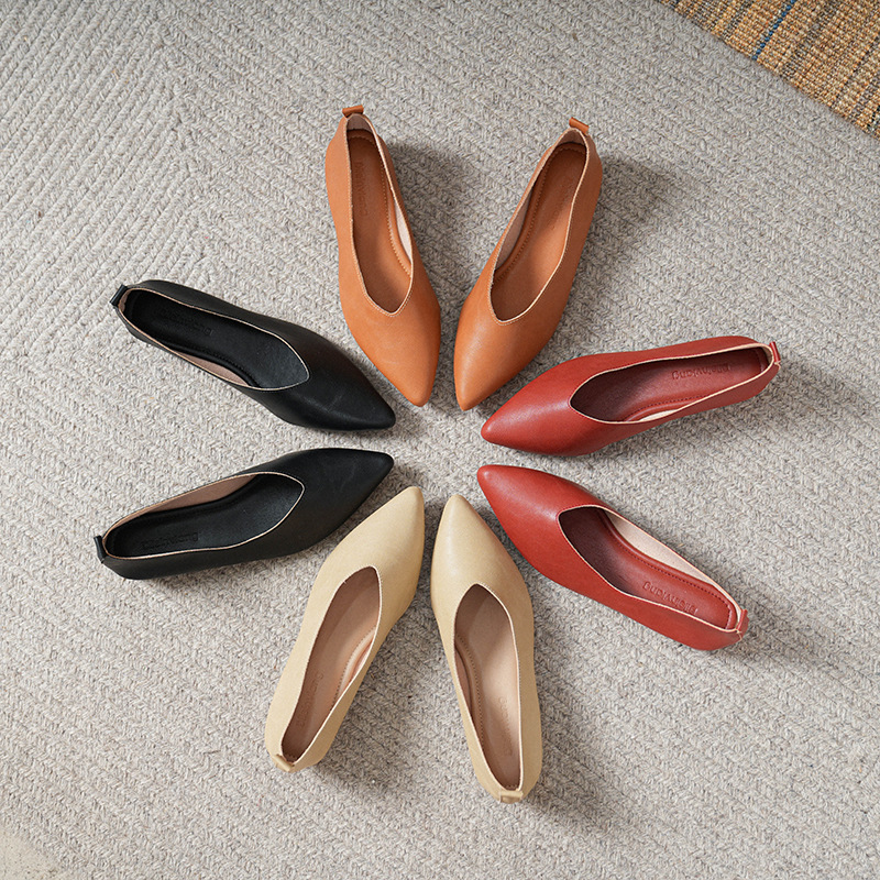 Leather Work Heels - 봄과 가을 패션 새로운 스퀘어 헤드