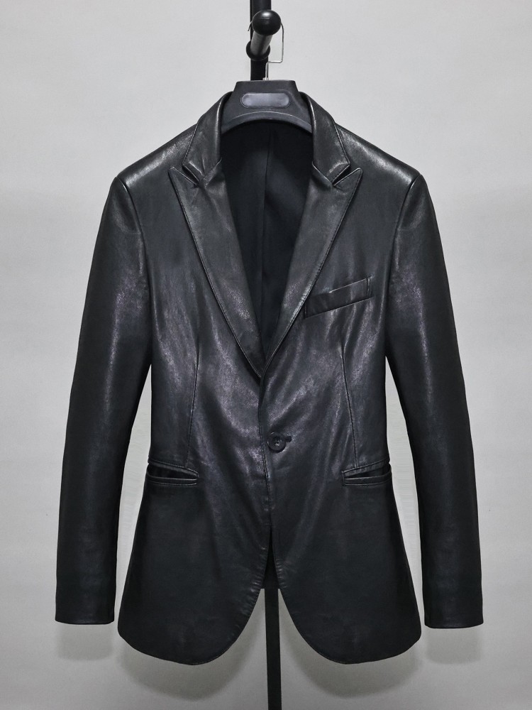 슬림핏 솔리드 컬러 남성 오피스 워크 정품 가죽 블레이 - Leather Work Jacket Mens 리뷰 및 가격