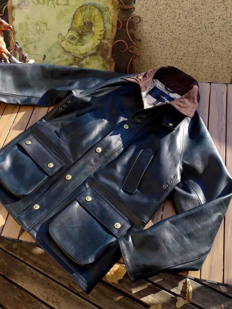 남성 정품 암소 가죽 자켓 사냥 코트 봄 턴 다운 칼라 - Leather Work Jacket Mens 리뷰 및 가격