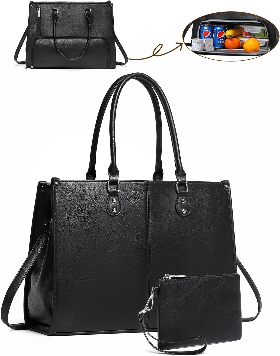 여성 직장인을 위한 2 in 1 노트북 토트백, 보온  - Leather Work Laptop Bag 리뷰 및 가격
