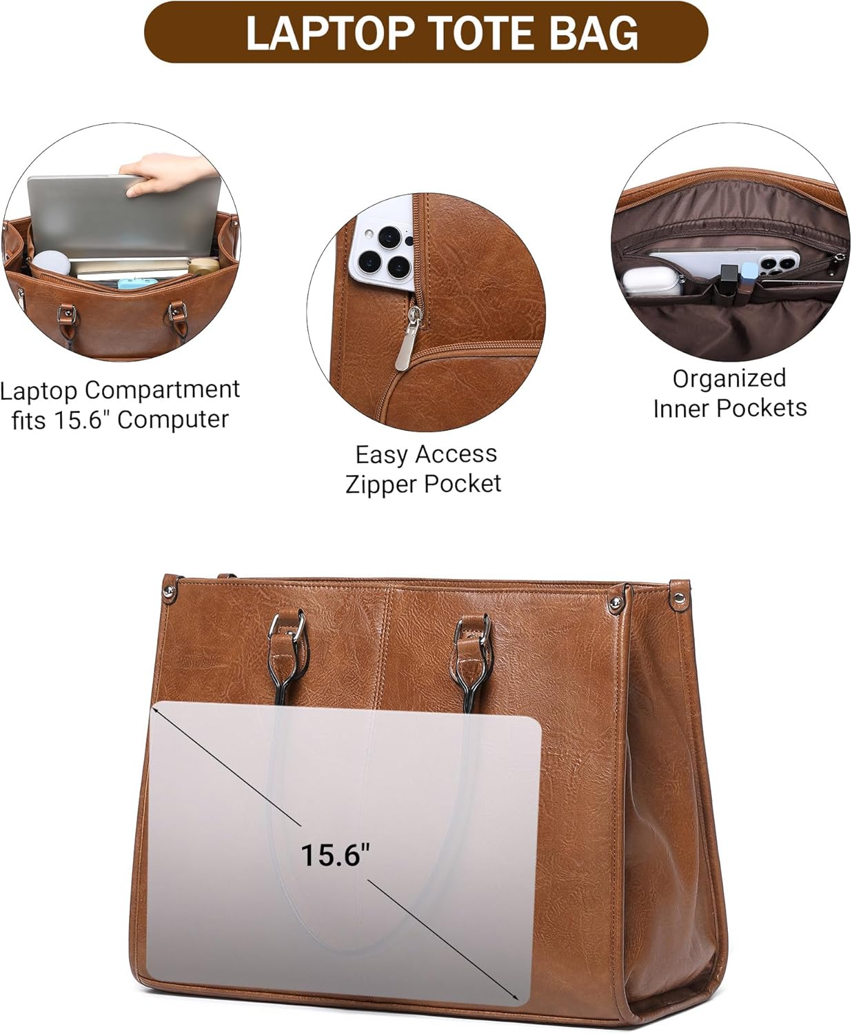 여성 직장인을 위한 2 in 1 노트북 토트백, 보온  - Leather Work Laptop Bag 리뷰 및 가격