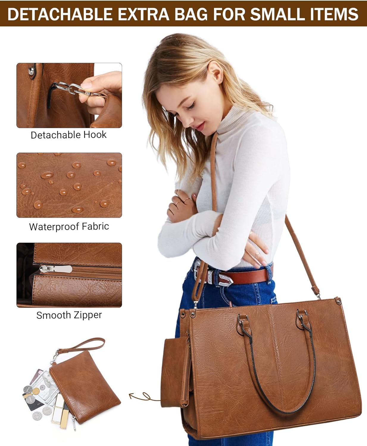 여성 직장인을 위한 2 in 1 노트북 토트백, 보온  - Leather Work Laptop Bag 리뷰 및 가격