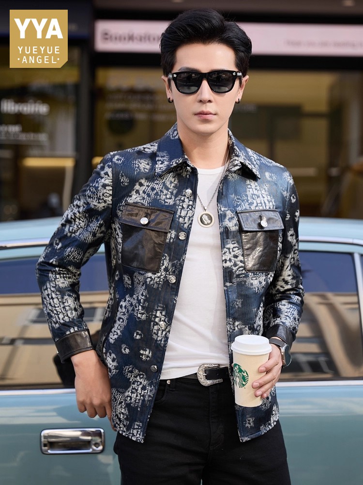 럭셔리 신상 플로럴 프린트 남성 파티 양가죽 진짜 가죽 - Leather Work Jacket Mens 리뷰 및 가격