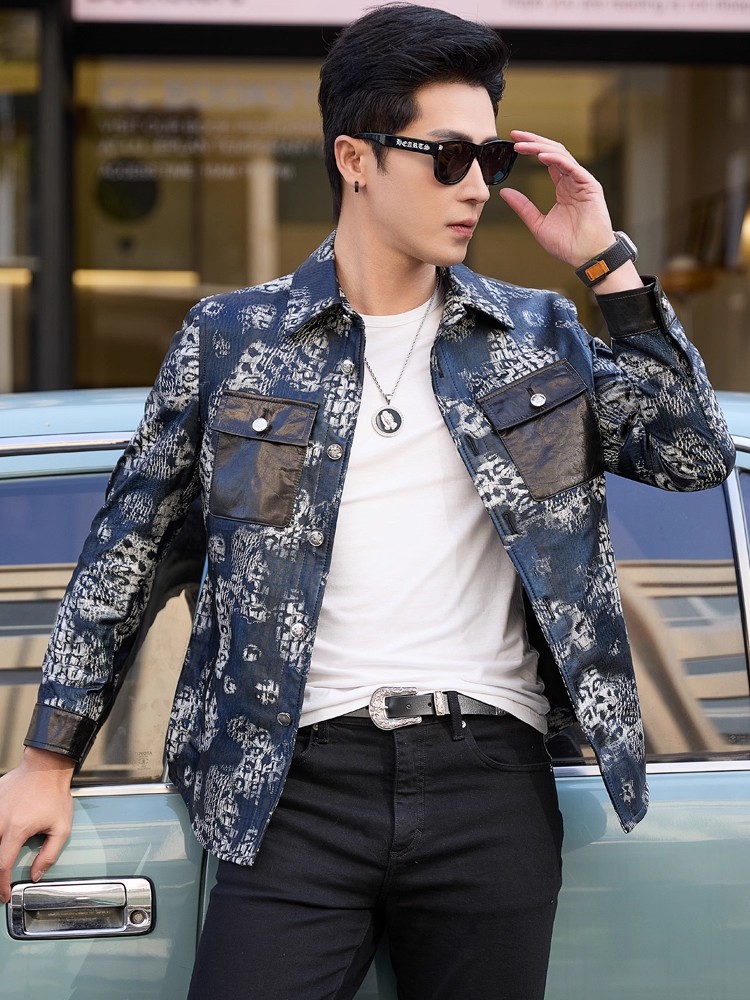 럭셔리 신상 플로럴 프린트 남성 파티 양가죽 진짜 가죽 - Leather Work Jacket Mens 리뷰 및 가격