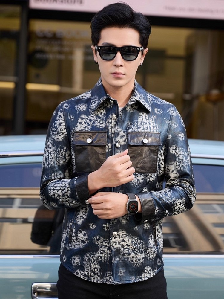 럭셔리 신상 플로럴 프린트 남성 파티 양가죽 진짜 가죽 - Leather Work Jacket Mens 리뷰 및 가격
