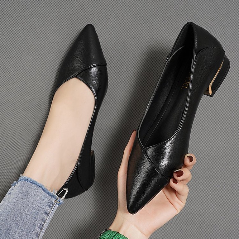 2026 봄/가을 신상 포인티드 토 싱글 슈즈 여성용  - Leather Work Heels 리뷰 및 가격