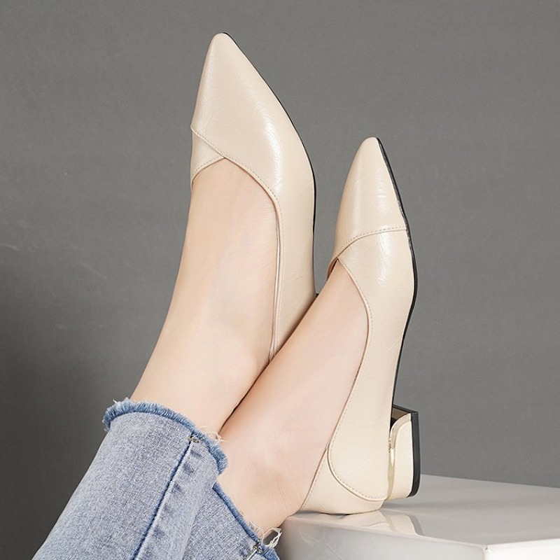 2026 봄/가을 신상 포인티드 토 싱글 슈즈 여성용  - Leather Work Heels 리뷰 및 가격