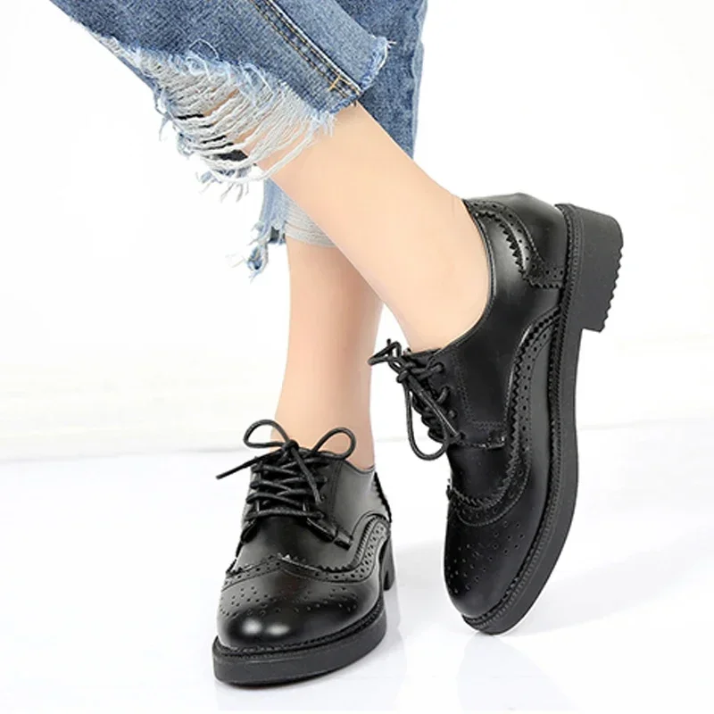 2025 가을 여성 옥스포드 플랫 브로그 가죽 풀 블랙 - Leather Work Oxfords 리뷰 및 가격
