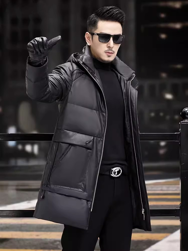 겨울 남성 두꺼운 따뜻한 흰색 거위 다운 코트 후드 긴 - Leather Work Jacket Mens 리뷰 및 가격