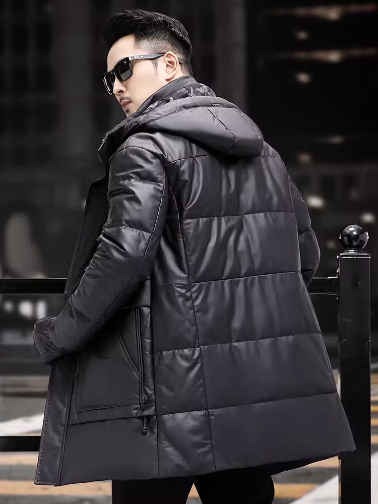 겨울 남성 두꺼운 따뜻한 흰색 거위 다운 코트 후드 긴 - Leather Work Jacket Mens 리뷰 및 가격