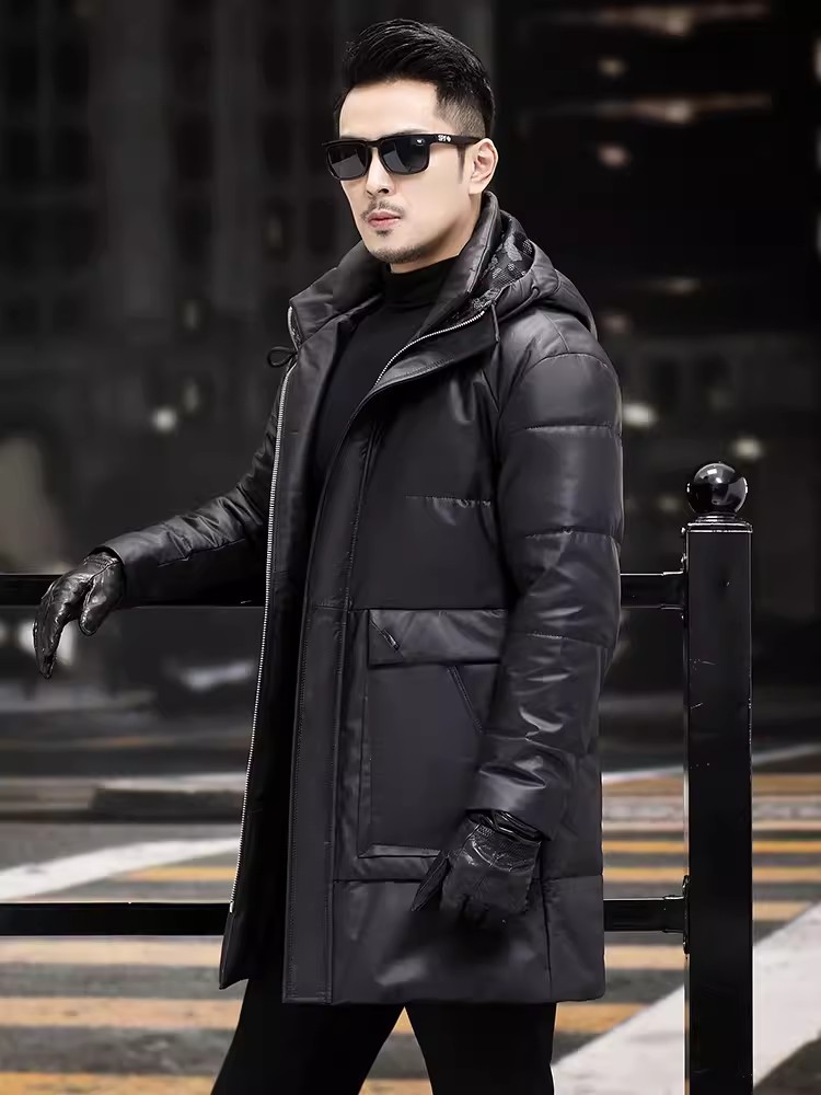 겨울 남성 두꺼운 따뜻한 흰색 거위 다운 코트 후드 긴 - Leather Work Jacket Mens 리뷰 및 가격