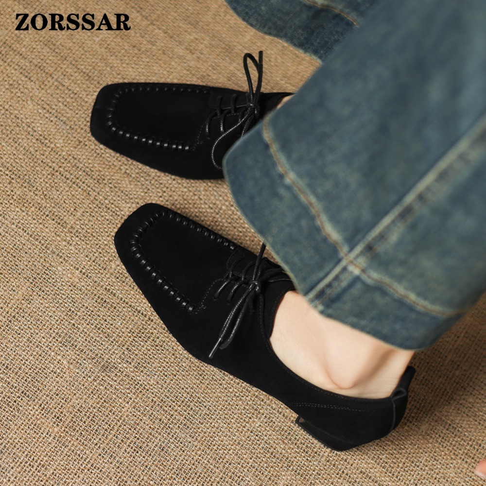 여성용 브라운 스웨이드 스퀘어 토 레이스업 옥스퍼드 슈 - Leather Work Oxfords 리뷰 및 가격