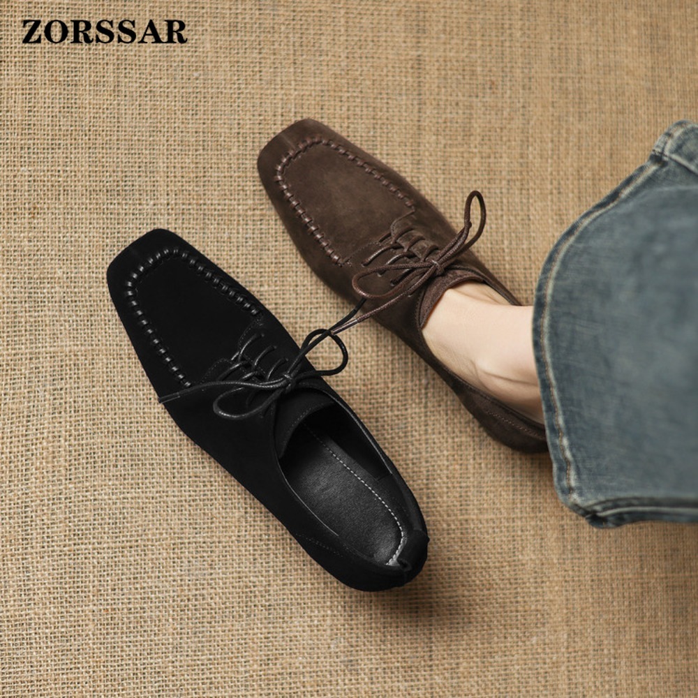 여성용 브라운 스웨이드 스퀘어 토 레이스업 옥스퍼드 슈 - Leather Work Oxfords 리뷰 및 가격