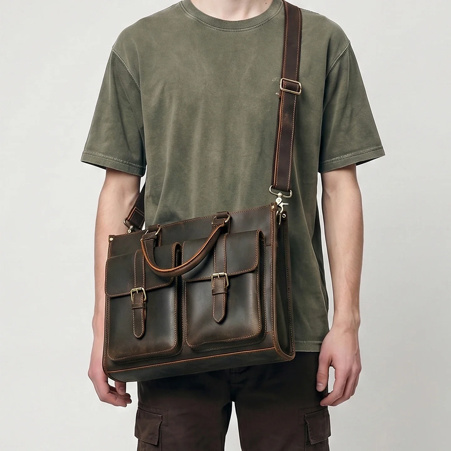 빈티지 정품 가죽 남성 크로스바디 숄더 브리프케이스 크 - Leather Work Laptop Bag 리뷰 및 가격