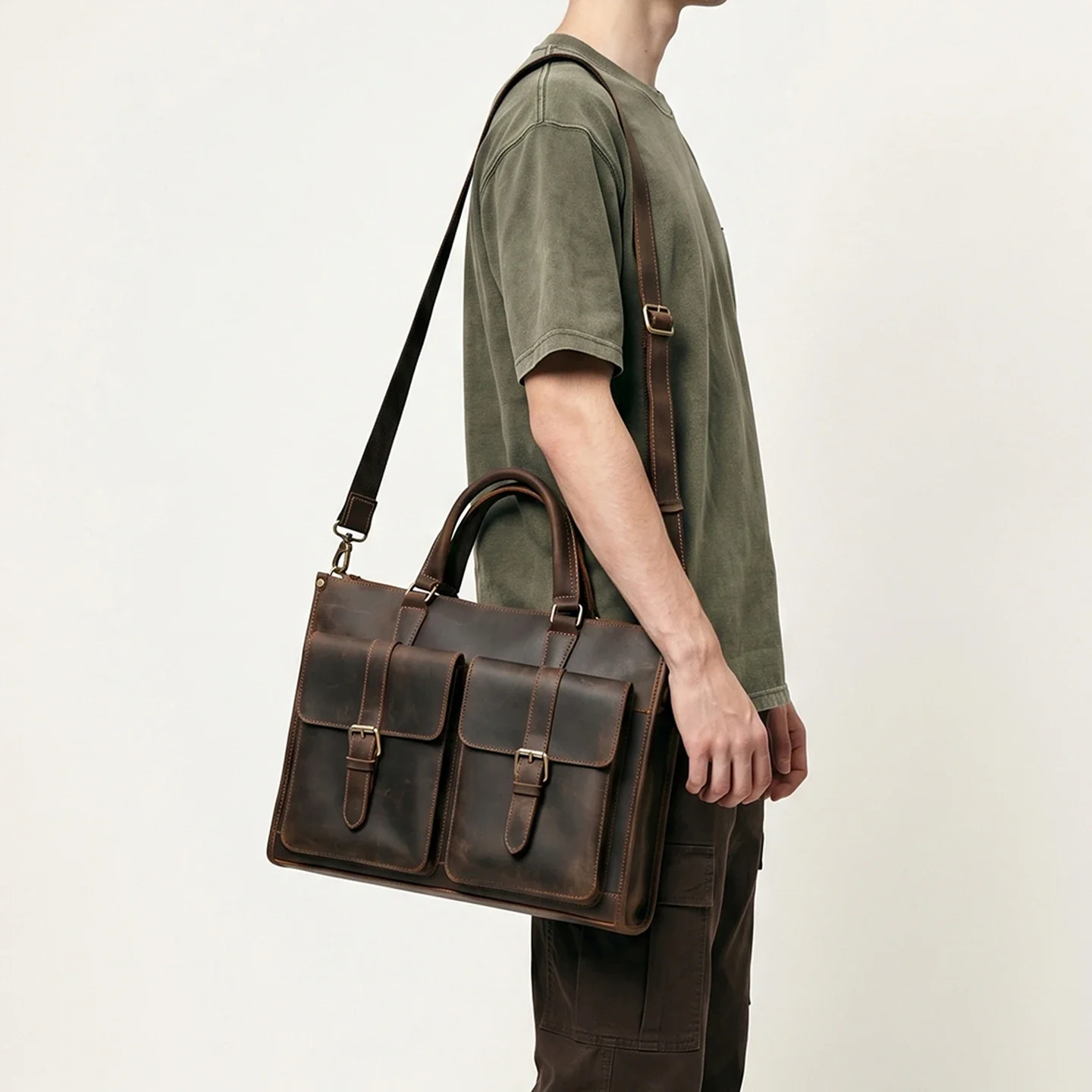 빈티지 정품 가죽 남성 크로스바디 숄더 브리프케이스 크 - Leather Work Laptop Bag 리뷰 및 가격