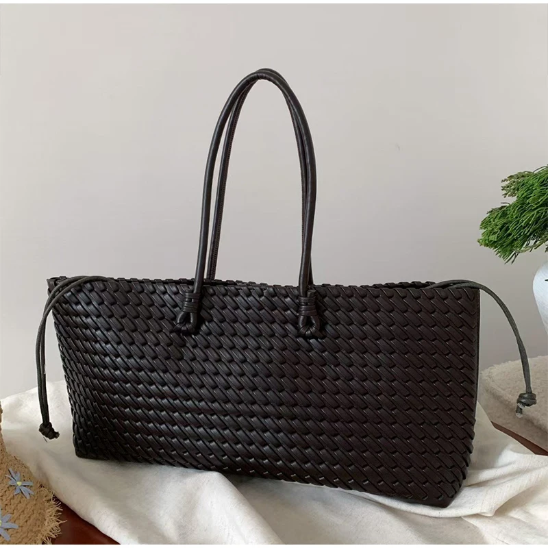 디자이너 고급 PU 직조 토트백, 탑 핸들 롱 숄더백, - Leather Work Handbags For Women 리뷰 및 가격