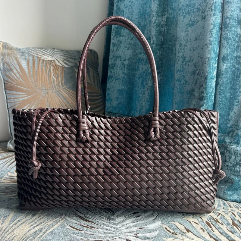 디자이너 고급 PU 직조 토트백, 탑 핸들 롱 숄더백, - Leather Work Handbags For Women 리뷰 및 가격