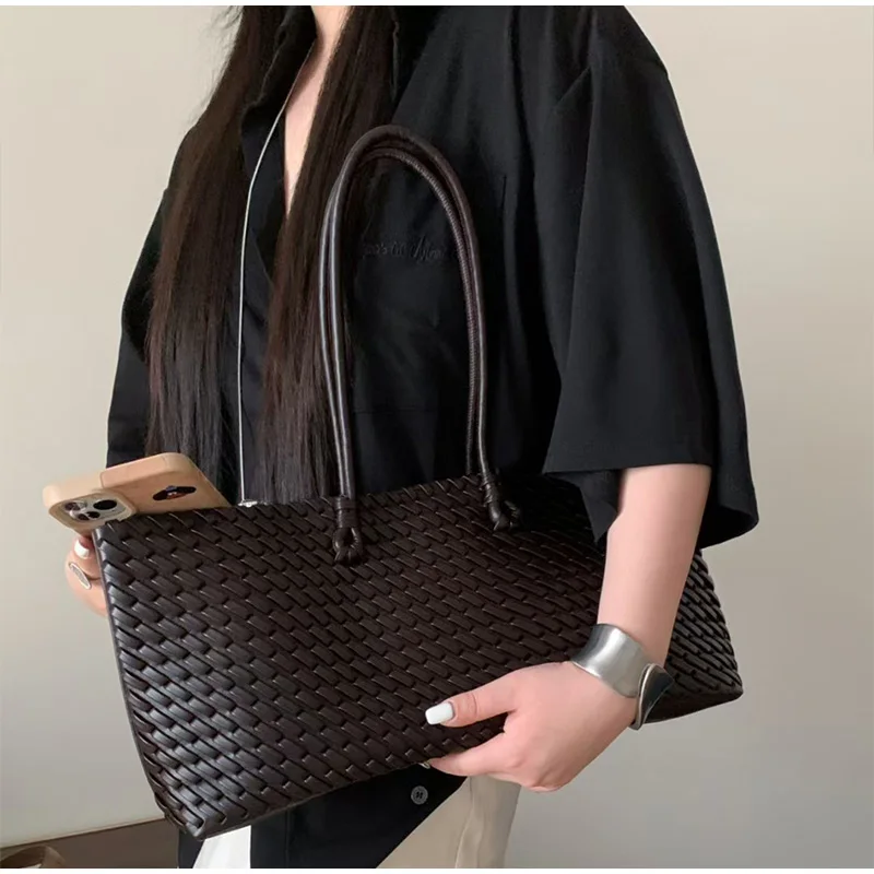 디자이너 고급 PU 직조 토트백, 탑 핸들 롱 숄더백, - Leather Work Handbags For Women 리뷰 및 가격
