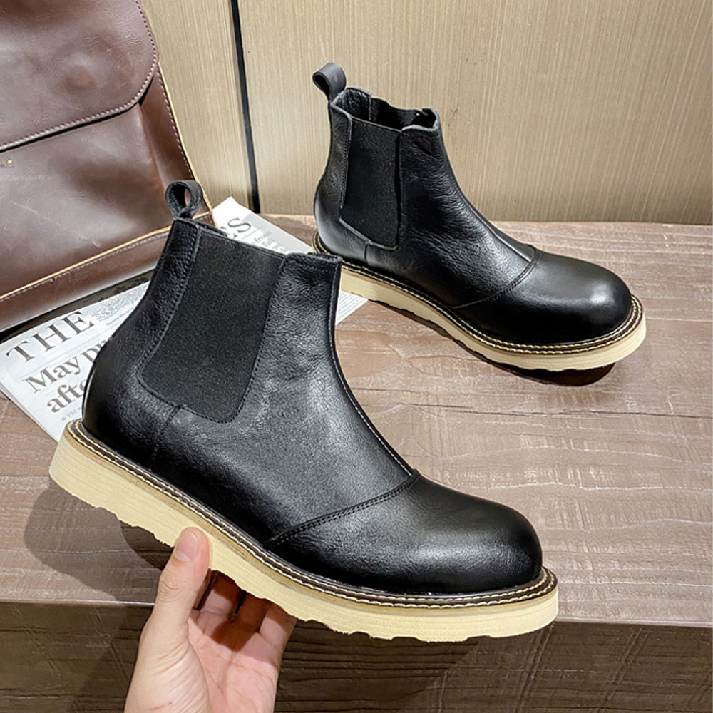 레트로 남성용 천연 가죽 첼시 부츠 하이탑 가죽 신발  - Leather Work Oxfords 리뷰 및 가격