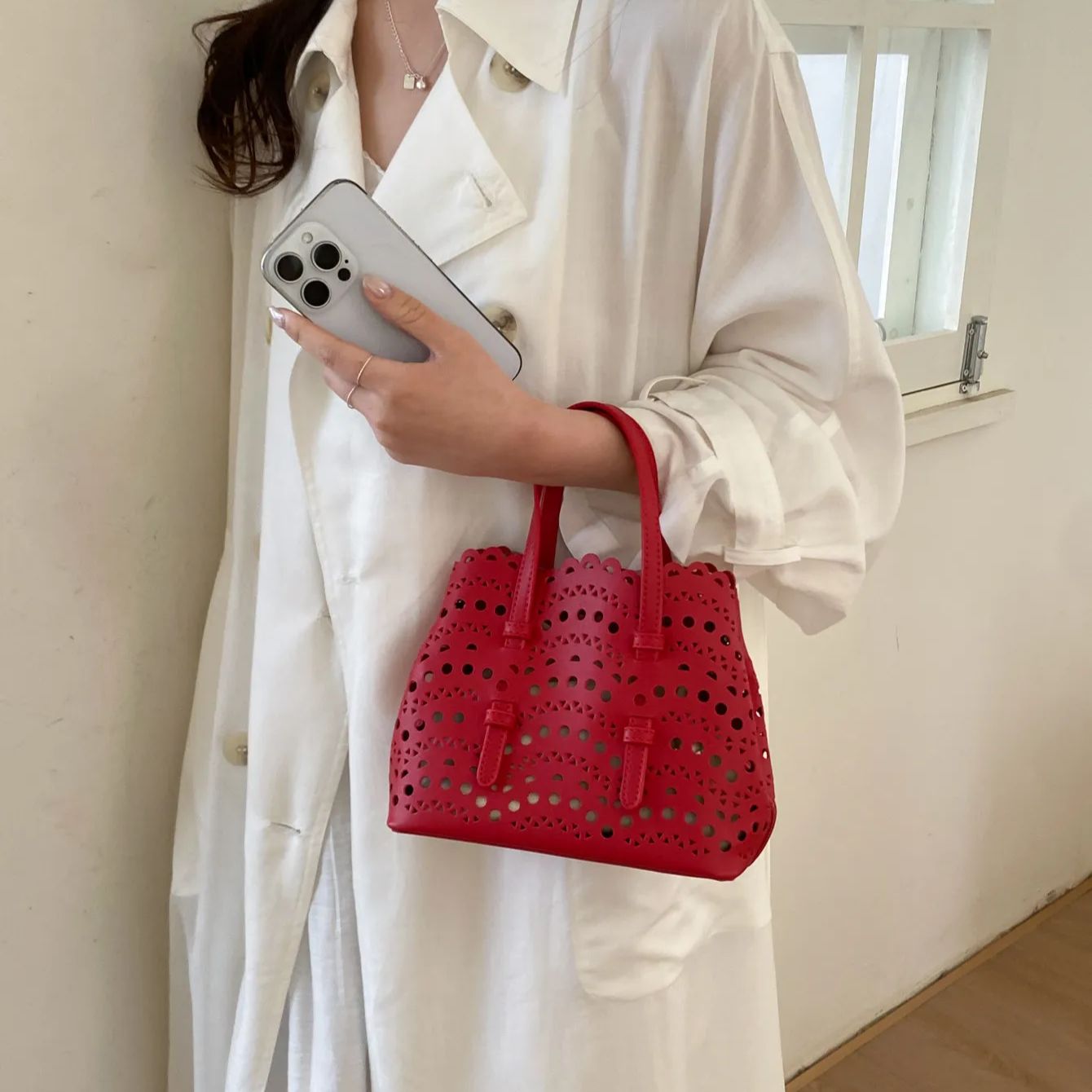 레드 할로우 프린트 크로스바디 백 한국 스타일 패션 캐 - Leather Work Handbags For Women 리뷰 및 가격