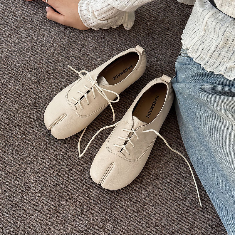 정품 가죽 양가죽 타비 여성화, 스플릿 토 레이스업 플 - Leather Work Oxfords 리뷰 및 가격