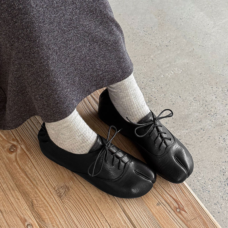 정품 가죽 양가죽 타비 여성화, 스플릿 토 레이스업 플 - Leather Work Oxfords 리뷰 및 가격