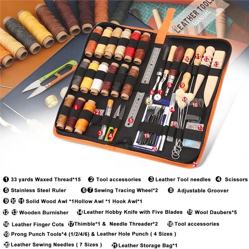AB08-가죽 공예 도구 세트 66종 왁스칠한 실, 그 - Leatherwork Beginner Tools 리뷰 및 가격