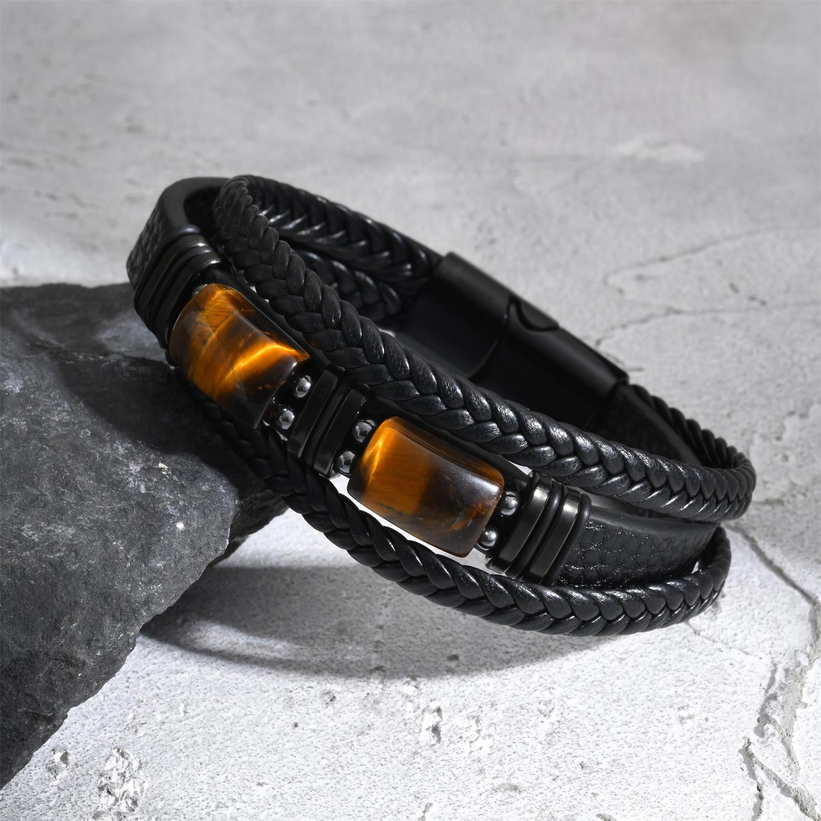 남성용 땋은 가죽 팔찌 호안석 블랙 자석 잠금장치 패션 - Leatherwork Jewelry 리뷰 및 가격