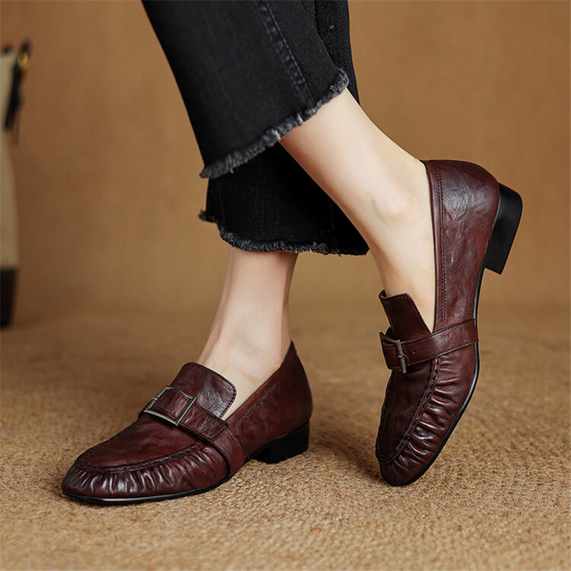 여성용 정품 가죽 펌프스, 여성용 주름진 라운드 토 슈 - Leather Work Heels 리뷰 및 가격