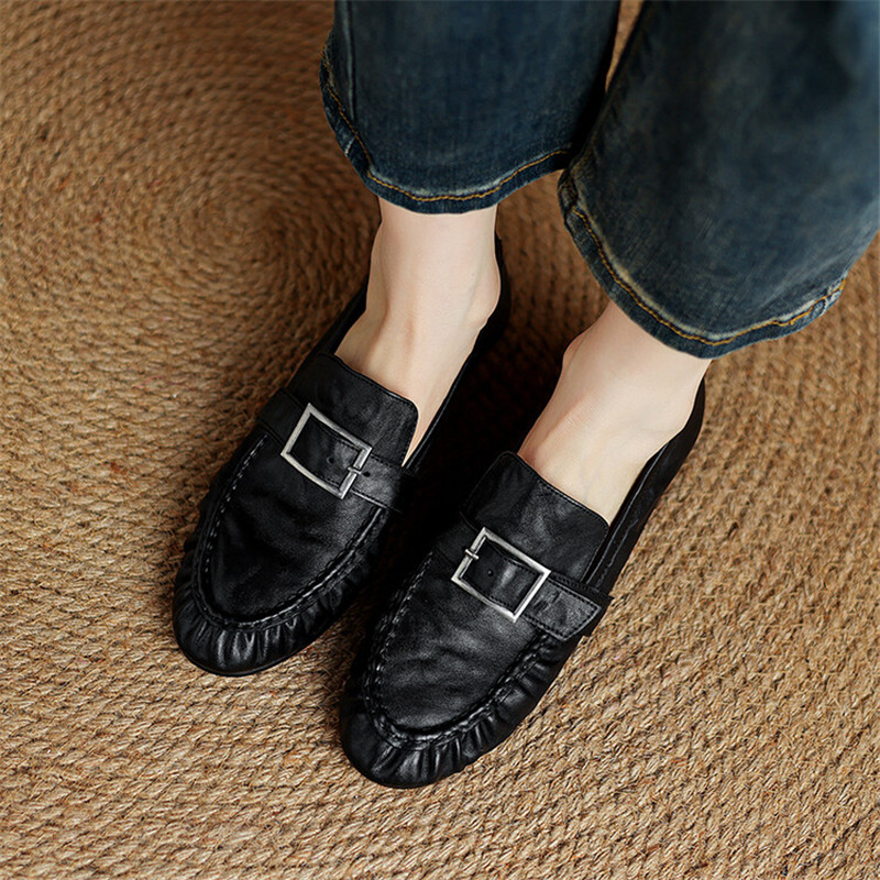 여성용 정품 가죽 펌프스, 여성용 주름진 라운드 토 슈 - Leather Work Heels 리뷰 및 가격