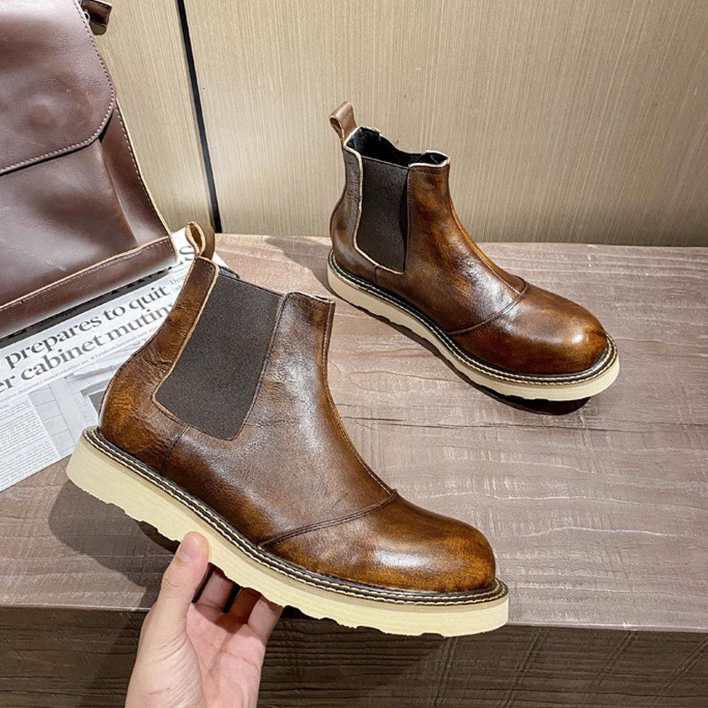 레트로 남성용 천연 가죽 첼시 부츠 하이탑 가죽 작업화 - Leather Work Oxfords 리뷰 및 가격