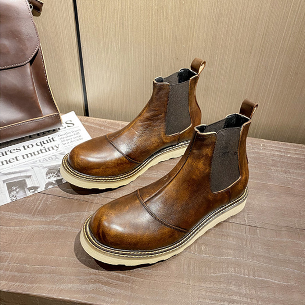 레트로 남성용 천연 가죽 첼시 부츠 하이탑 가죽 작업화 - Leather Work Oxfords 리뷰 및 가격