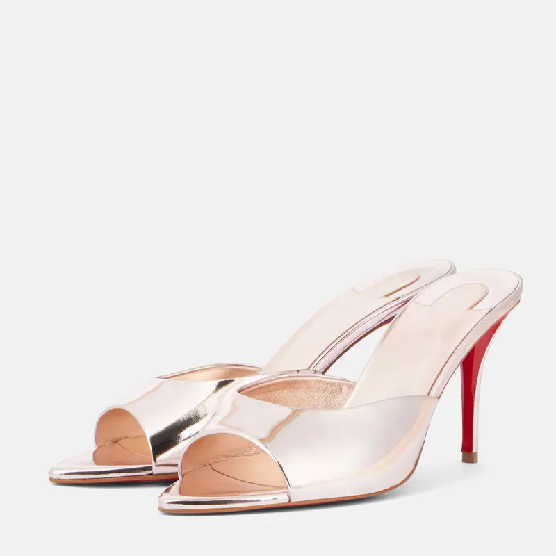 여성용 신발 새로운 뾰족한 오픈 토 로마 샌들 메탈 섹 - Leather Work Heels 리뷰 및 가격