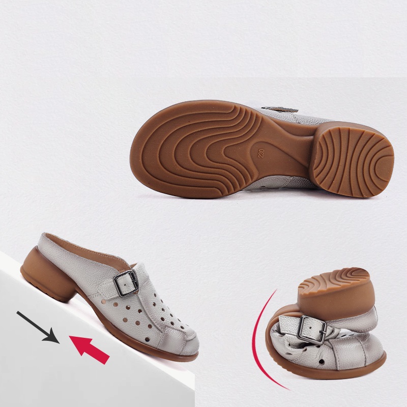 새로운 소가죽 로우힐 샌들 여성용 속이 빈 뮬 슈즈 여 - Leather Work Heels 리뷰 및 가격